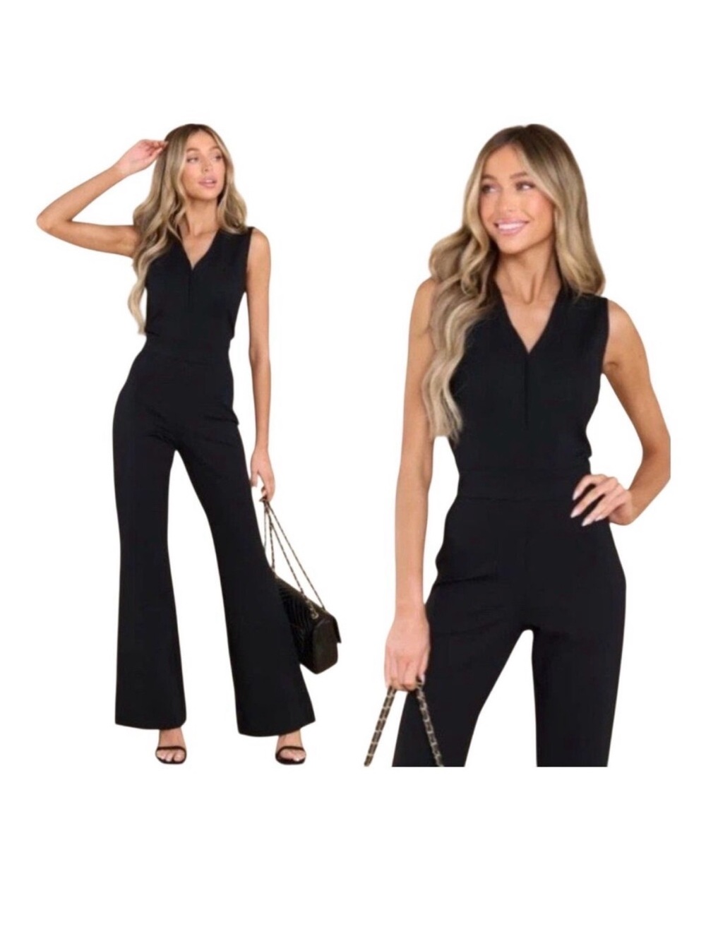 SPANX Black Sleeveless Flare-Leg Jumpsuit